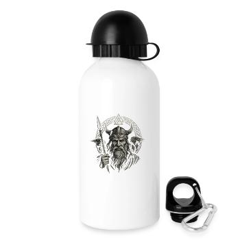 Odin : Dieu de la guerre avec les corbeaux, Hugin et Munin - Gourde avec bouchon 500 ml - blanc - Droite