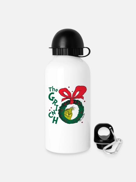 Der Grinch Weihnachtskranz Mit Roter Schleife - Trinkflasche mit Deckel 500 ml - Weiß