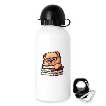 Mignon livre de lecture Chow Chow Dog avec des lunettes - Gourde avec bouchon 500 ml - blanc - Droite