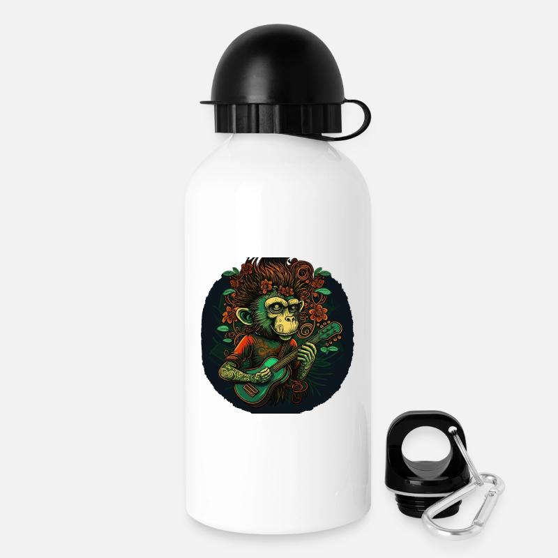 Affe mit Gitarre im Dschungel - Trinkflasche mit Deckel 500 ml - Weiß