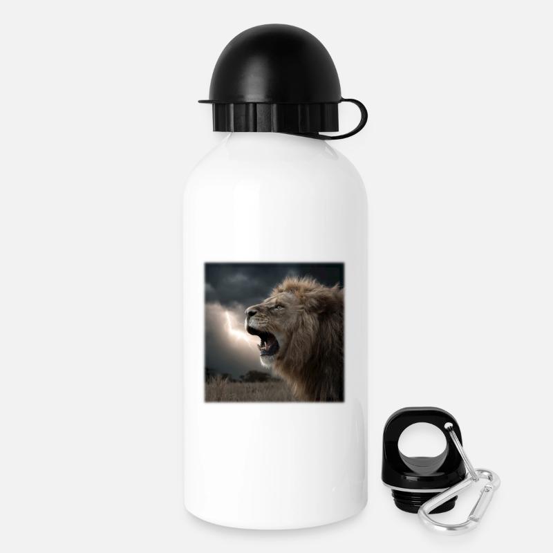 Dramatischer Roaring King - Löwe im Sturm - Trinkflasche mit Deckel 500 ml - Weiß