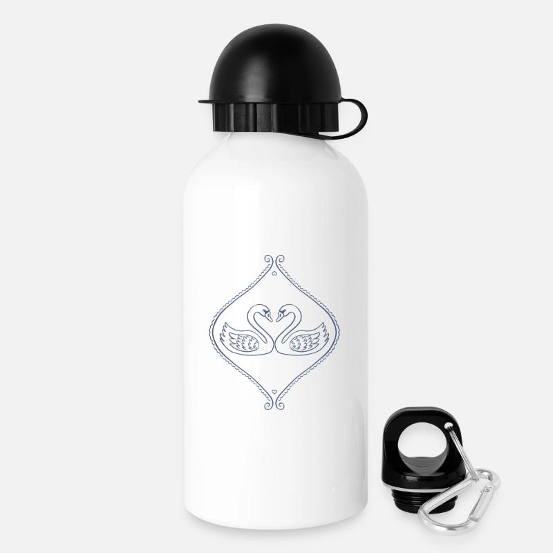 Cygnes bleus dans un cadre orné - Gourde avec bouchon 500 ml - blanc