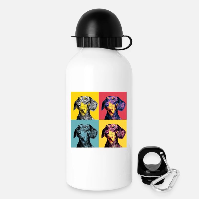 Pop Art Dackel-Quad - Trinkflasche mit Deckel 500 ml - Weiß
