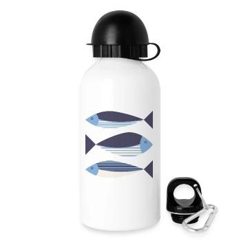 Illustrierte Grafik: Fisch dunkelblau - Trinkflasche mit Deckel 500 ml - Weiß - Rechts
