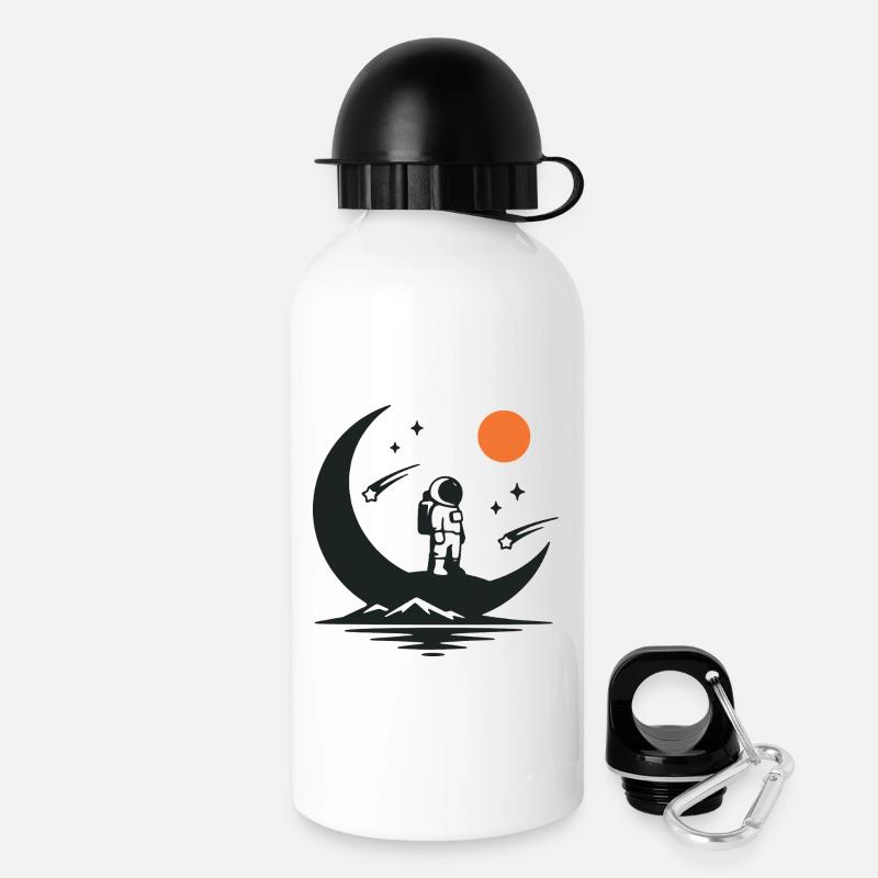 Minimalistischer Astronaut auf der Mondsichel - Trinkflasche mit Deckel 500 ml - Weiß