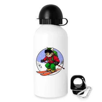 Skifahrer Katze Freeride - Trinkflasche mit Deckel 500 ml - Weiß - Rechts