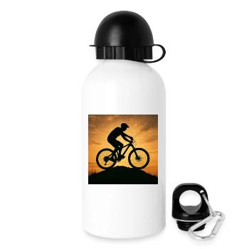 Sonnenuntergang Mountainbike Silhouette - Trinkflasche mit Deckel 500 ml - Weiß - Rechts