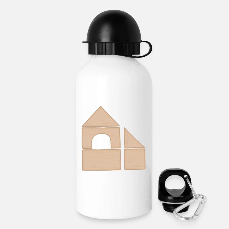 Modèle de construction de maisons en blocs de construction en bois - Gourde avec bouchon 500 ml - blanc