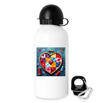 Patchwork Herz Quiltkunst - Trinkflasche mit Deckel 500 ml - Weiß - Rechts