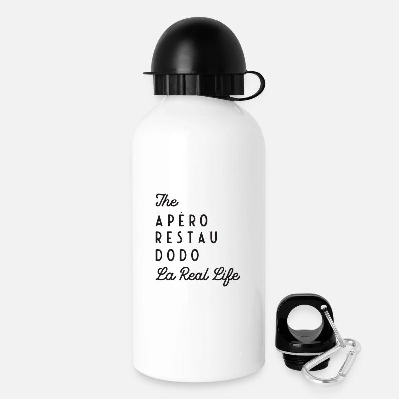 Reales Leben (schwarzer Text) - Trinkflasche mit Deckel 500 ml - Weiß