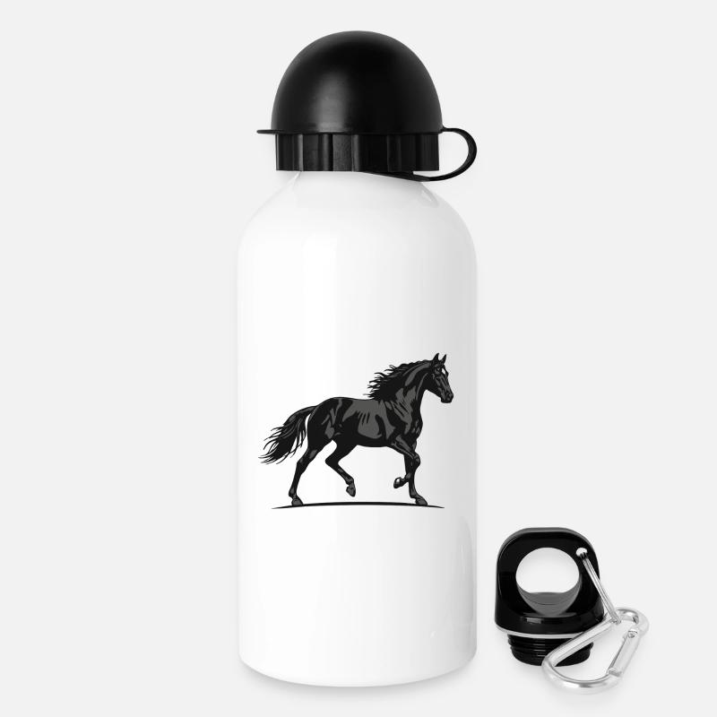 Schwarzes Pferd im Profil edles Reittempo - Trinkflasche mit Deckel 500 ml - Weiß
