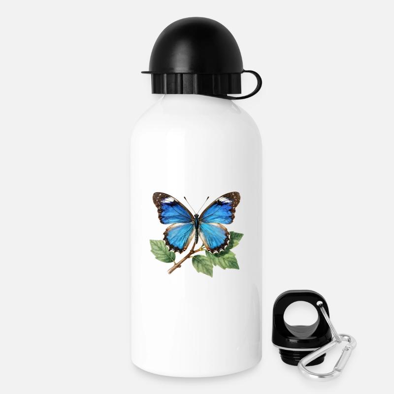 Papillon bleu sur branche - Gourde avec bouchon 500 ml - blanc