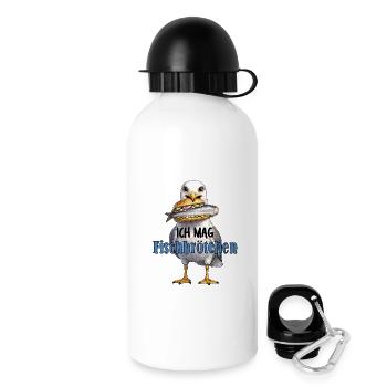 Möwe mit Fischbrötchen Illustration - Trinkflasche mit Deckel 500 ml - Weiß - Rechts