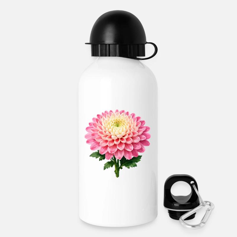 Fleur de chrysanthème rose - Gourde avec bouchon 500 ml - blanc