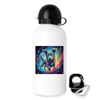 Neonfarbiger Hund im Farbwirbel - Trinkflasche mit Deckel 500 ml - Weiß - Rechts