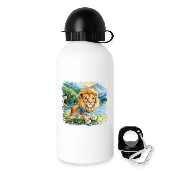 Mignon jeune lion jouant joyeusement au bord de la rivière - Gourde avec bouchon 500 ml - blanc - Droite