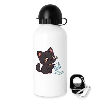 Kawaii Schwarze Katze und Umschläge - Trinkflasche mit Deckel 500 ml - Weiß - Rechts