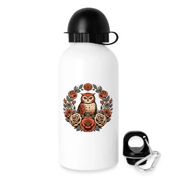 Cercle floral de la chouette dans les roses - Gourde avec bouchon 500 ml - blanc - Droite