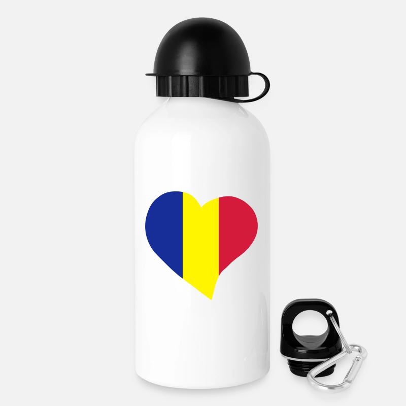 Rumänischer Herz - Trinkflasche mit Deckel 500 ml - Weiß