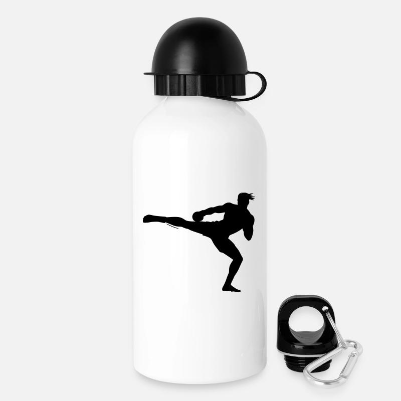 Kickboxer Silhouette  - Trinkflasche mit Deckel 500 ml - Weiß