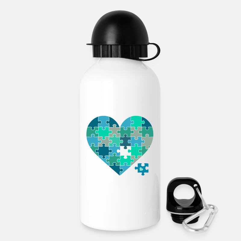 Casse-puzzle Cœur Sarcelle - Gourde avec bouchon 500 ml - blanc