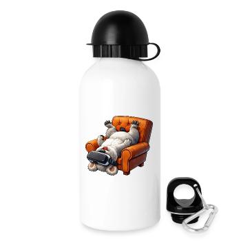 Hund mit VR Brille im Sessel - Trinkflasche mit Deckel 500 ml - Weiß - Rechts