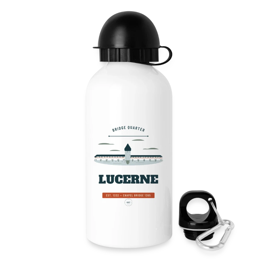 Lucerne badge on a drinks bottle with lid 500 ml, white