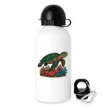 Grüne Meeresschildkröte Taucher Design - Trinkflasche mit Deckel 500 ml - Weiß - Rechts