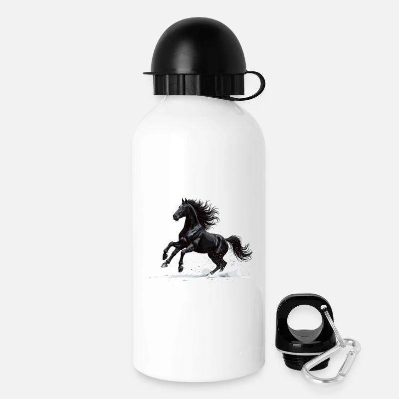 Black Gallop: Horse in Motion - Drinks Bottle with Lid 500 ml - white