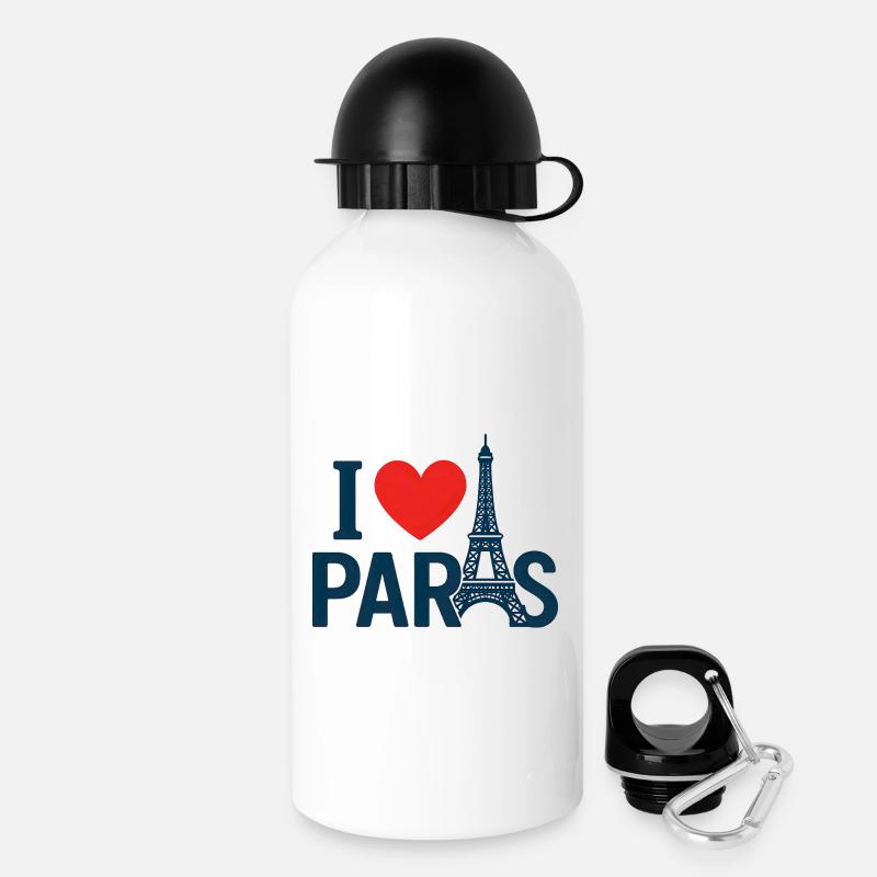 Ich liebe Paris und den Eiffelturm - Trinkflasche mit Deckel 500 ml - Weiß