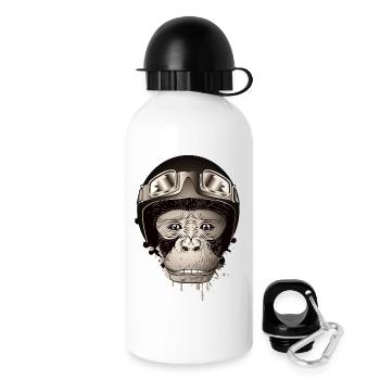 Schimpanse mit Retro Motorrad Helm und Brille - Trinkflasche mit Deckel 500 ml - Weiß - Rechts