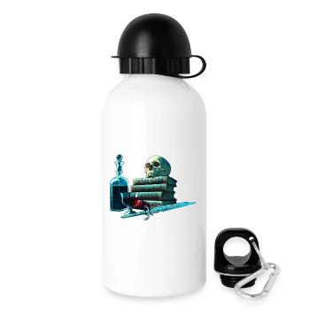 Bücher Design, Menschenschädel, Weinflasche - Trinkflasche mit Deckel 500 ml - Weiß - Rechts