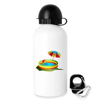 Buntes Planschbecken mit Sonnenschirm und Ball - Trinkflasche mit Deckel 500 ml - Weiß - Rechts
