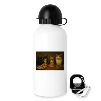 Vier Katzen beim Festmahl am Tisch - Trinkflasche mit Deckel 500 ml - Weiß - Rechts