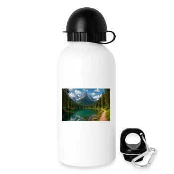 Mountain lake path in the forest - Drinks Bottle with Lid 500 ml - white - Right