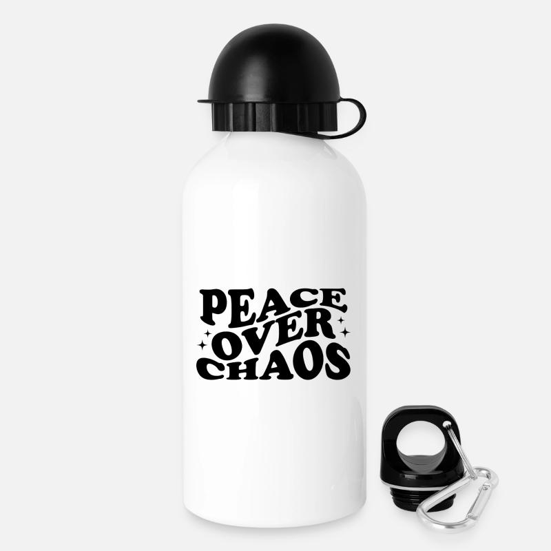 Peace Over Chaos – Statement Typografie - Trinkflasche mit Deckel 500 ml - Weiß