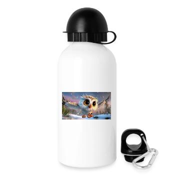 Fluffy snowy owl with googly eyes in flight - Drinks Bottle with Lid 500 ml - white - Right