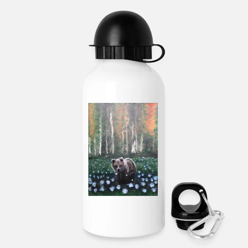 Bear in Snowy Forest Scene - Drinks Bottle with Lid 500 ml - white