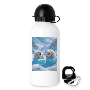 Yetis rasen fröhlich auf Schlitten den Berg hinunter Winter - Trinkflasche mit Deckel 500 ml - Weiß - Rechts