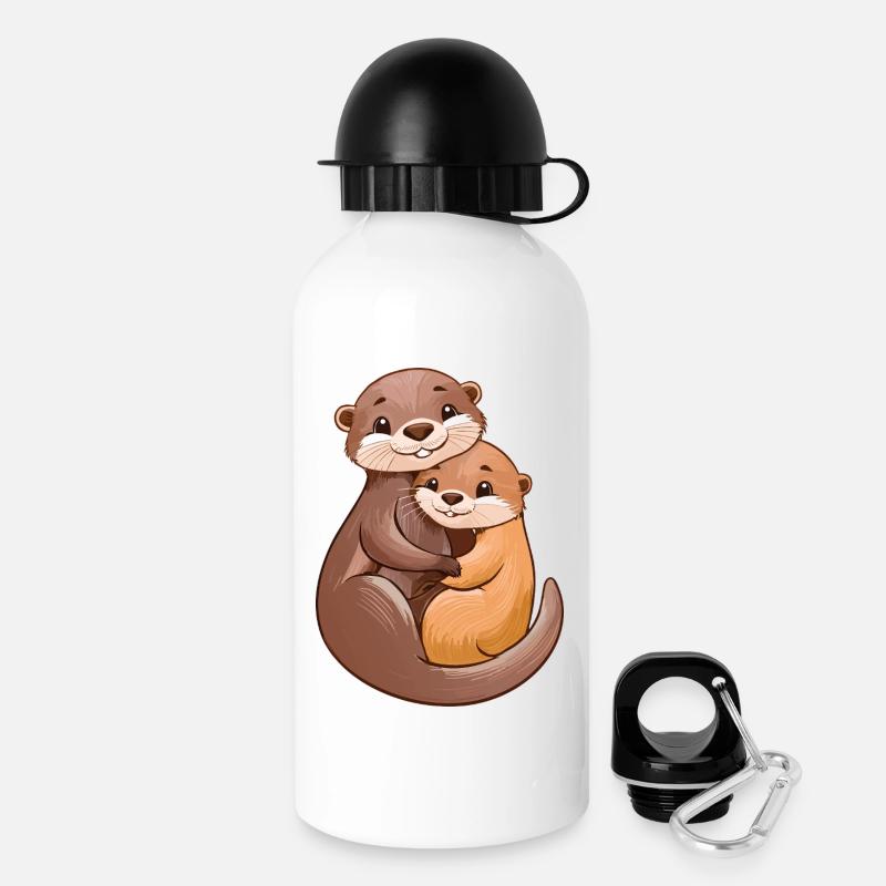 Two cute otters cuddle - Drinks Bottle with Lid 500 ml - white