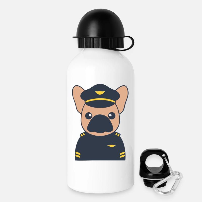 Frenchie Pilot Kapitän Uniform - Trinkflasche mit Deckel 500 ml - Weiß