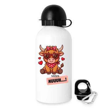 Kuh mit Herzbrille und Bandana - Trinkflasche mit Deckel 500 ml - Weiß - Rechts