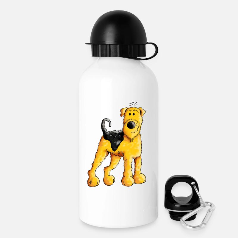 Happy Airedale Terrier - Comic - Hund - Dog - Fun - Trinkflasche mit Deckel 500 ml - Weiß