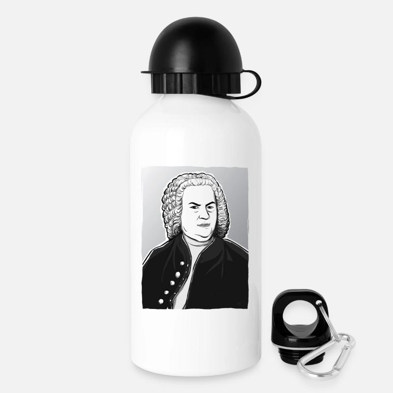 Johann Sebastian Bach en noir, blanc et argent - Gourde avec bouchon 500 ml - blanc