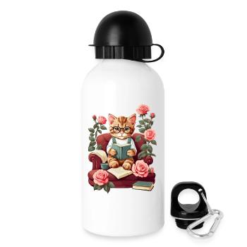 Chat intelligent mignon avec des lunettes de lecture - Gourde avec bouchon 500 ml - blanc - Droite