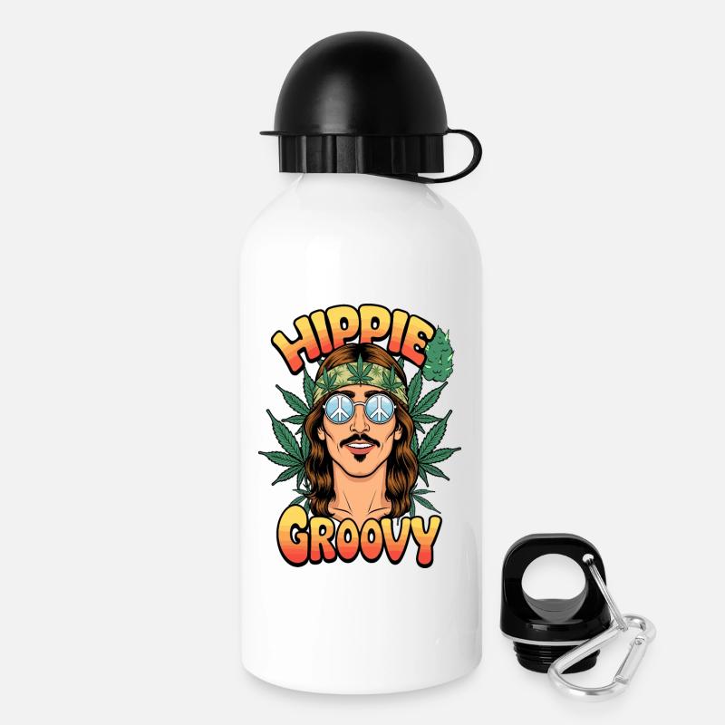 Hippie mit Hanf - Trinkflasche mit Deckel 500 ml - Weiß