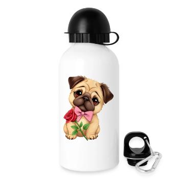 Mops Hund - Trinkflasche mit Deckel 500 ml - Weiß - Rechts