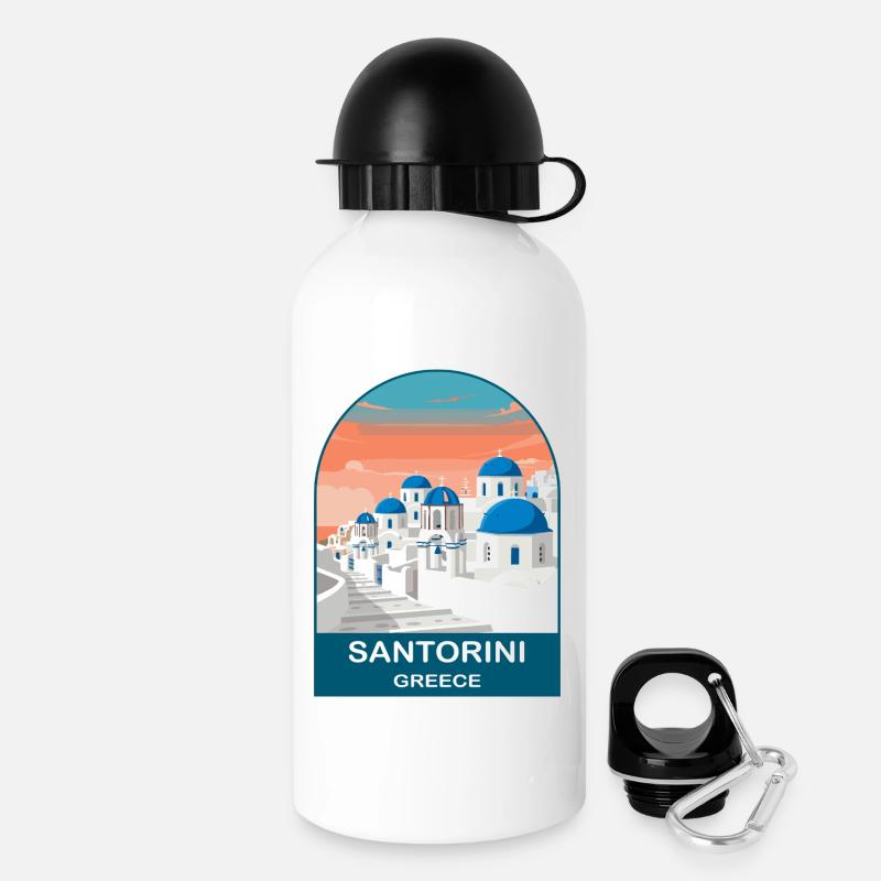 Affiche de voyage vintage à Santorin en Grèce - Gourde avec bouchon 500 ml - blanc