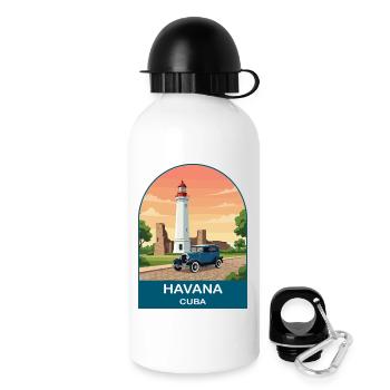 Affiche de voyage de voitures anciennes de La Havane, Cuba, - Gourde avec bouchon 500 ml - blanc - Droite