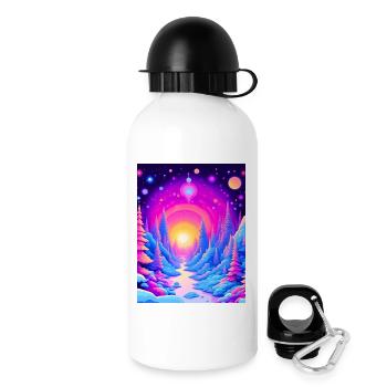 « Rêves de forêt cosmique - Voyage au coucher du soleil au néon » - Gourde avec bouchon 500 ml - blanc - Droite